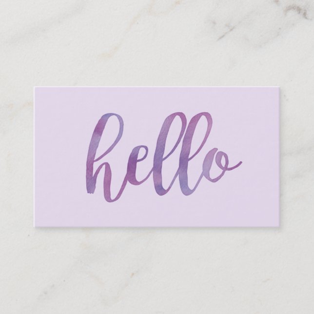 Purple Watercolor Hello Typography Business Card (Front)