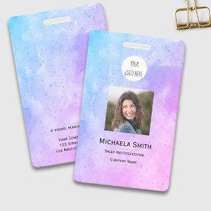 Purple Watercolor ID Card Minimalist Employee Badge