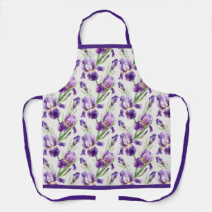 Purple Watercolor Iris Floral Botanical Apron