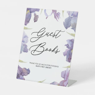 Purple Watercolor Iris Floral Garden Guest Books Pedestal Sign