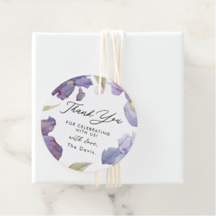 Purple Watercolor Iris Floral Thank You Favour Tags