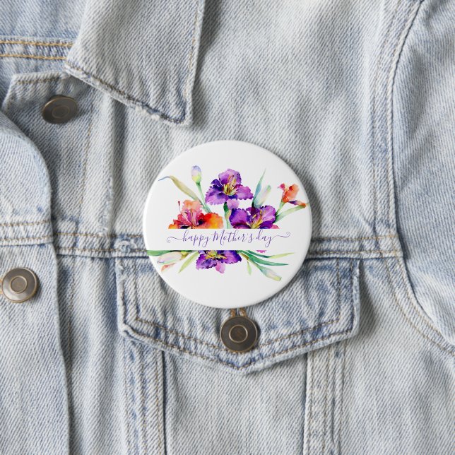 Purple watercolor Iris personalised  7.5 Cm Round Badge (In Situ)