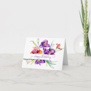 Purple watercolor Iris personalised  Card