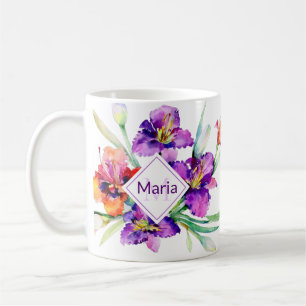 Purple watercolor Iris personalised Coffee Mug