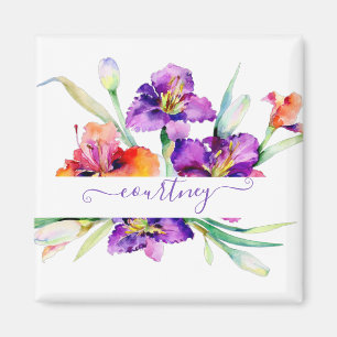 Purple watercolor Iris personalised  Magnet