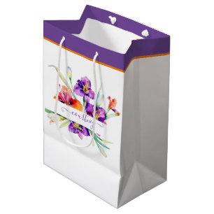 Purple watercolor Iris personalised  Medium Gift Bag