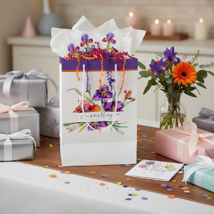 Purple watercolor Iris personalised  Medium Gift Bag