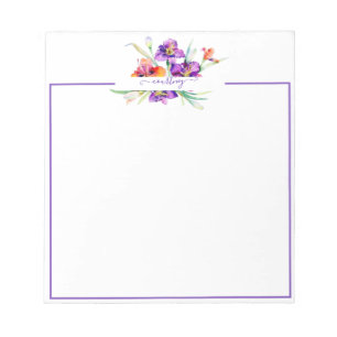 Purple watercolor Iris personalised  Notepad