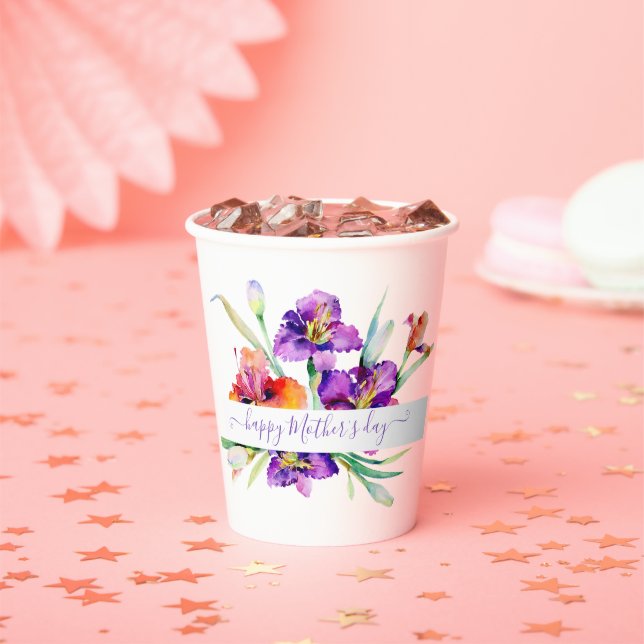 Purple watercolor Iris personalised  Paper Cups (Insitu)