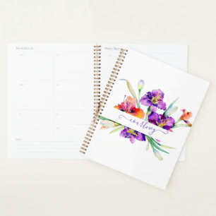 Purple watercolor Iris personalised Planner