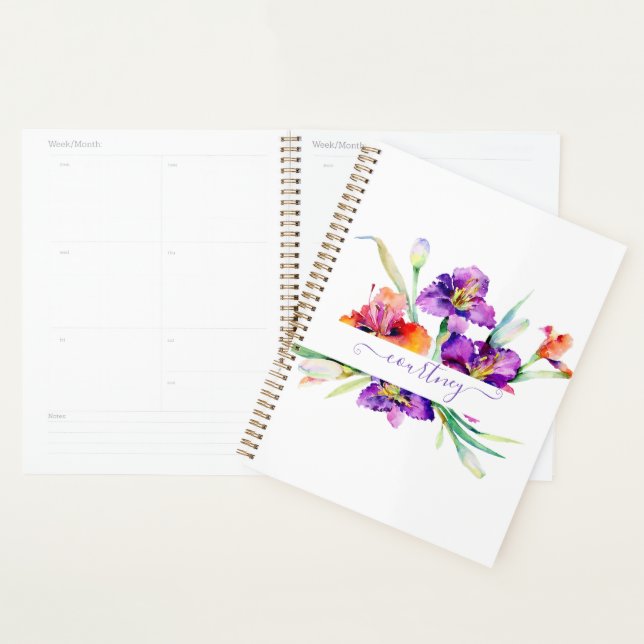 Purple watercolor Iris personalised  Planner (Display)