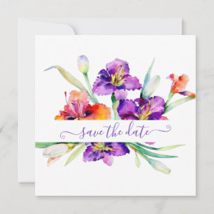 Purple watercolor Iris personalised  Save The Date