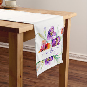 Purple watercolor Iris personalised  Short Table Runner