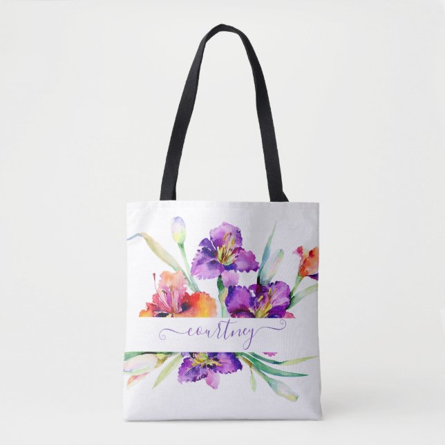 Purple watercolor Iris personalised  Tote Bag (Front)