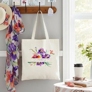 Purple watercolor Iris personalised  Tote Bag