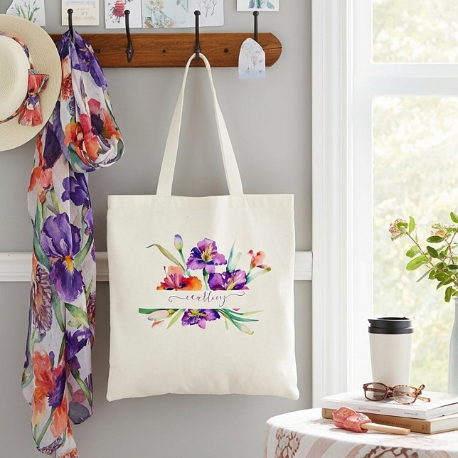 Purple watercolor Iris personalised  Tote Bag (Creator Uploaded)
