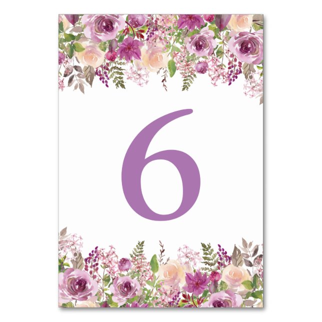 Purple Watercolor Lavender Shower Table Numbers (Front)