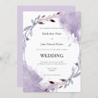 Purple Watercolor Leafy Border Wedding