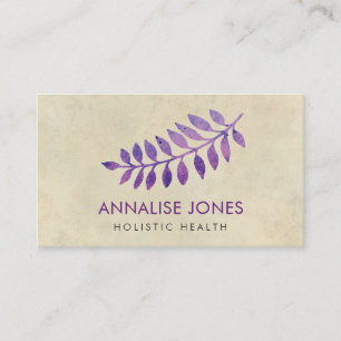 Purple Watercolor leaves on vintage paper Business Card