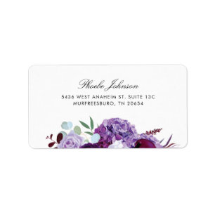 Purple Watercolor Lilac Floral Return Address Label