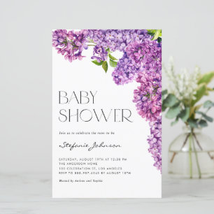 Purple Watercolor Lilac Flowers Baby Shower Invite