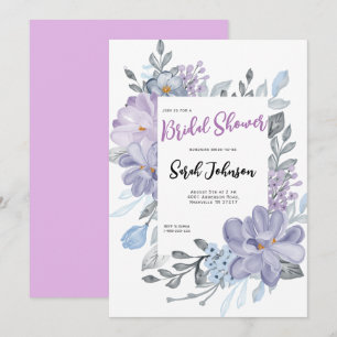 Purple Watercolor Lilac Flowers Bridal Shower  Invitation
