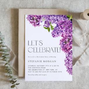 Purple Watercolor Lilac Flowers Retirement Party Invitation