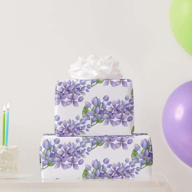 Purple Watercolor Lilac Flowers Wrapping Paper (Party Gifts)