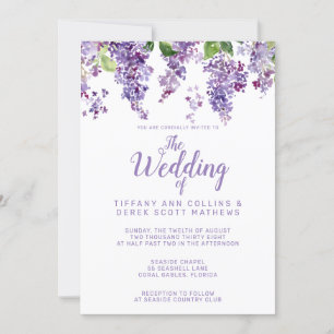 Purple Watercolor Lilacs Floral Wedding Invitation