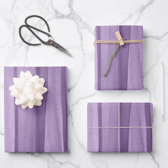 Purple Watercolor Lines Pattern Wrapping Paper Sheet (Front)