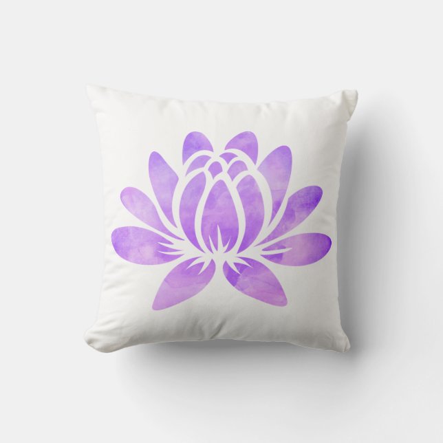 Purple Watercolor Lotus Flower Modern Cushion (Front)