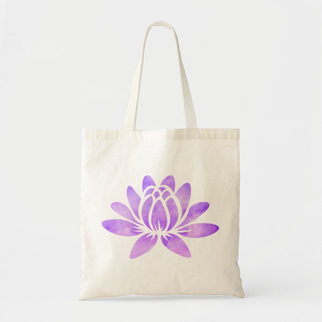Purple Watercolor Lotus Flower Modern Girly Tote Bag (Front)