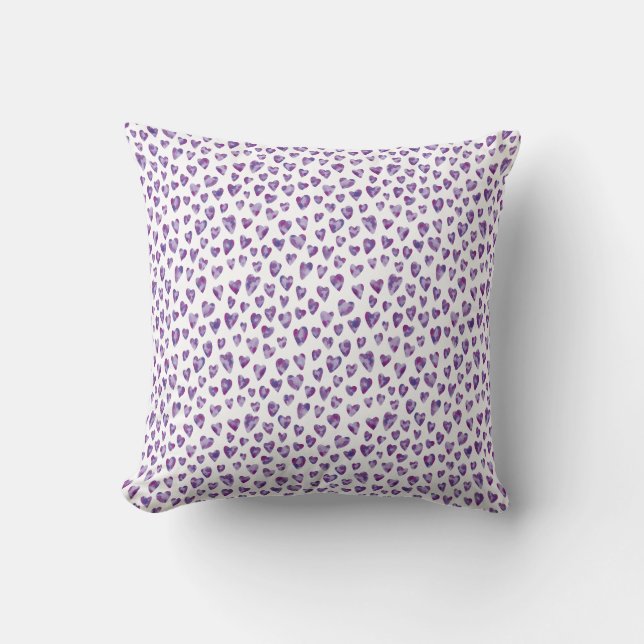 Purple watercolor Love Heart pattern Cushion (Front)