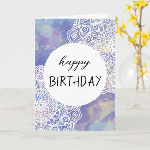 Purple Watercolor Mandala Happy Birthday Card