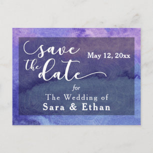 Purple Watercolor Mandala Save the Date Announcement Postcard