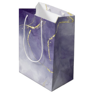 Purple Watercolor Marble Gold Foil Abstract luxury Medium Gift Bag