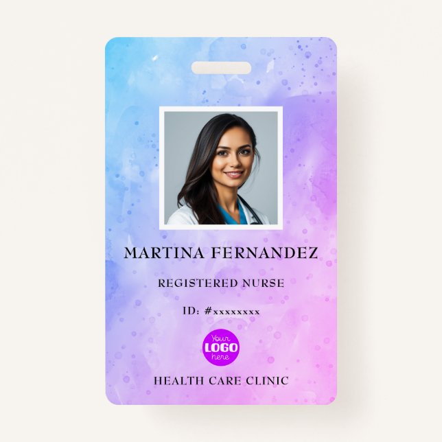 Purple Watercolor Medical Nurse ID ID Badge (Front)