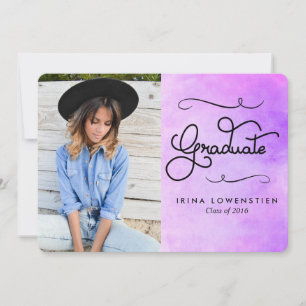 Purple Watercolor Modern Graduate Typography Invitation