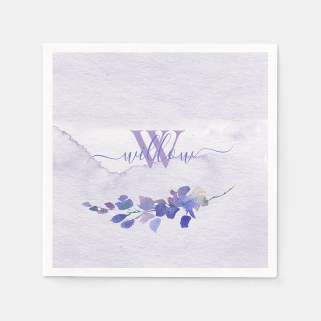 Purple Watercolor Monogrammed Bridal Shower Napkin (Front)
