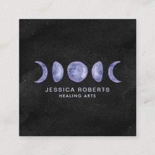 Purple Watercolor Moon Phases Metaphysical Square Business Card