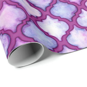 Purple Watercolor Moroccan Quatrefoil Gift Wrap