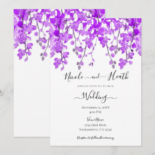 Purple Watercolor Orchid Floral Wedding  Invitation