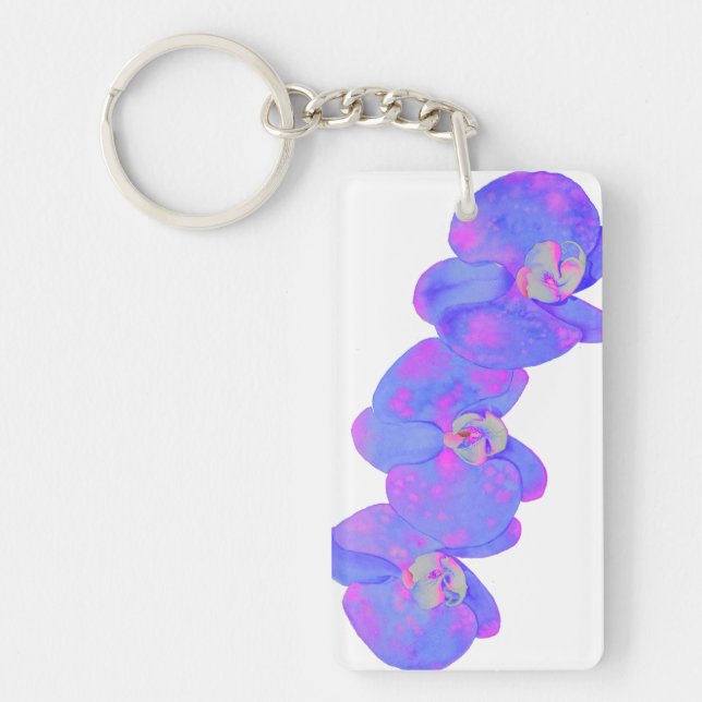 Purple watercolor Orchid painting Key Ring (Front)