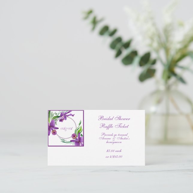 Purple Watercolor Orchids Bridal Raffle Enclosure Card (Standing Front)