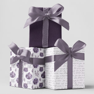 Purple Watercolor Ornaments Twigs Leaf Christmas   Wrapping Paper Sheet