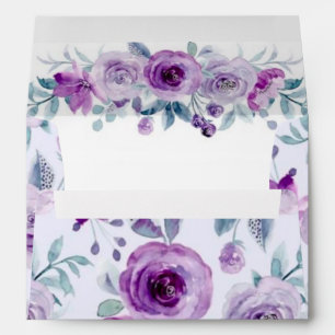 Purple Watercolor Peonies Eucalyptus Wedding Envelope