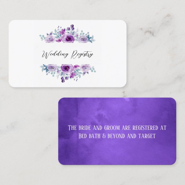 Purple Watercolor Peonies Wedding Registry Business Card (Front/Back)