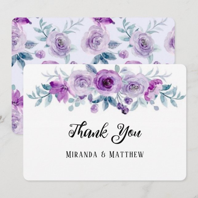 Purple Watercolor Peony Wedding Thank You Cards (Front/Back)