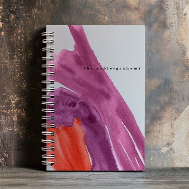Purple Watercolor Personalised Journal (Bold watercolor strokes in purple and red personalized notebook.)