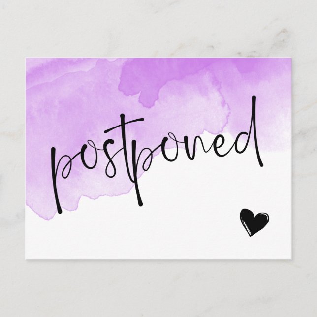 Purple Watercolor Postponed Wedding Announcement Postcard (Front)